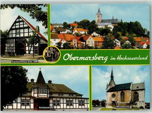 Obermarsberg Rückseite mit Abschürfungen bzw Kleberesten Fachwerkhaus Schützenhalle Nikolaikirche