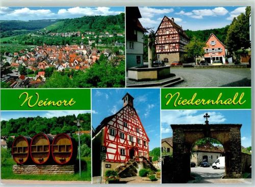 Niedernhall Rückseite mit Abschürfungen bzw Kleberesten Fachwerkhäuser