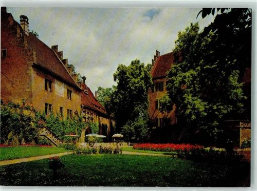 Aschach Rückseite mit Abschürfungen bzw Kleberesten Graf Luxburg Museum Innenhof