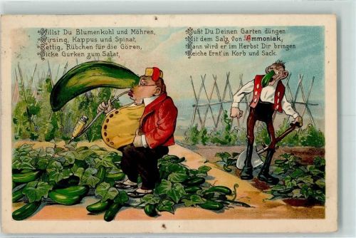 1917 Ammoniak Gemüse vermenschlicht Gurkennase Humor Lithographie