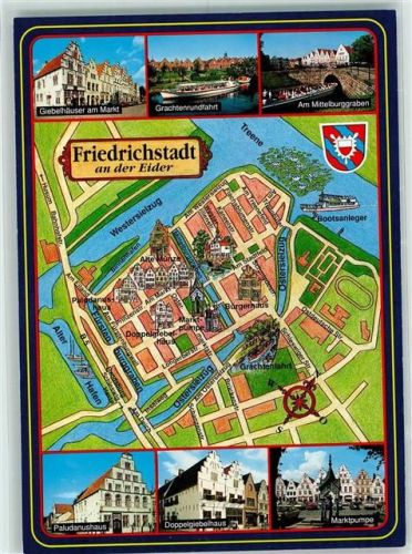 Friedrichstadt Landkarte Giebelhäuser am Markt Grachtenrundfahrt Am Mittelburggraben Paludanushaus Doppelgiebelhaus Marktpumpe
