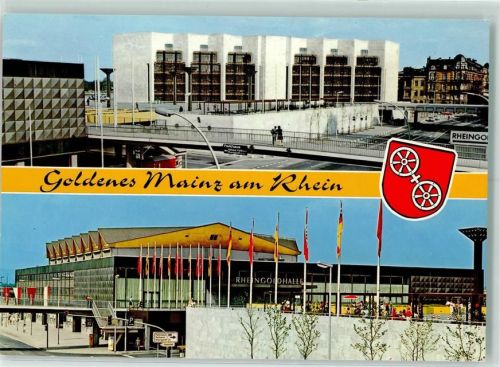 Mainz Rheingoldhalle Rathaus Fahnen Wappen Brücke
