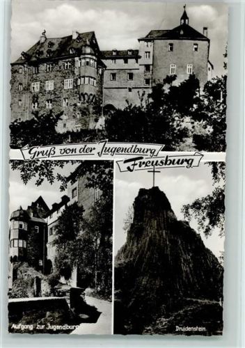 Freusburg Jugendburg Augang Druidenstein 3-Bildaufnahme
