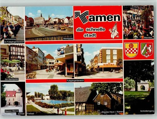 Kamen Fanfarenzug im Fußgängerbereich Marktplatz Weinfest Am Marktplatz Fußgängerbereich Heeren-Werrve Schloß Freibad Ältestes Haus von Kamen Schloßeingang