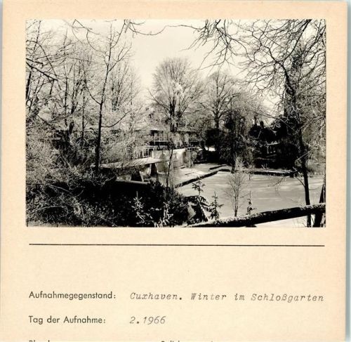 Cuxhaven Winteraufnahme Schloßgarten Foto montiert auf Karton