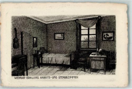 Weimar Schillers Arbeits- und Sterbezimmer Radierung