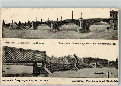 Warschau 1915 WK I Gesprengte Kierbedz Brücke Feldpoststempel Eisenb. Betriebs-komp. 17