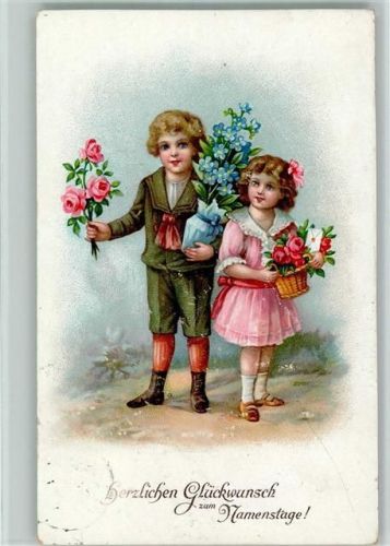 1922 Kinder Rosen Vergissmeinnicht AK