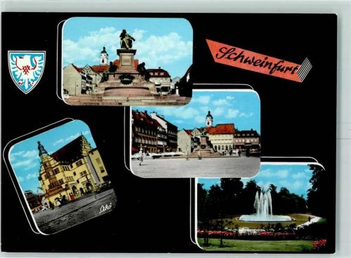97421 W8720 Schweinfurt - Rückertdenkmal Marktplatz Parkanlage Wasserfontaine