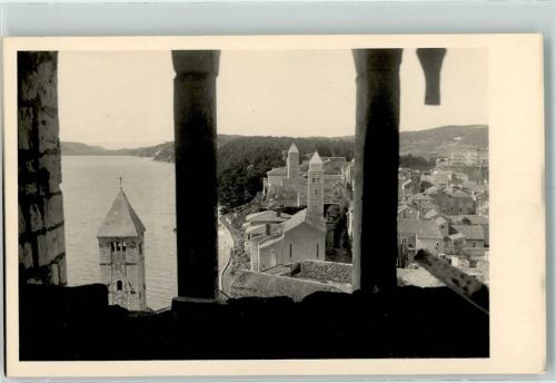 Arbe Blick vom Campanile auf Rab und die Euphemia-Bucht Ort handschriftlich