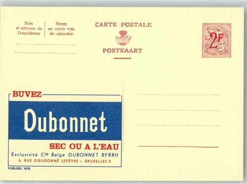Dubonnet Sec ou a L`eau , Publibel 1878 Belgische Ganzsache Wertstufe 2,00