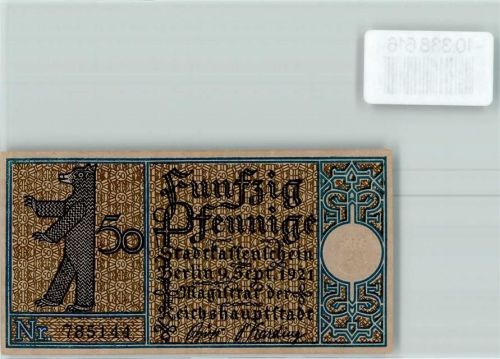 Schöneberg 50 Pfennig Notgeld Beriner Bär Dorf Schöneberg