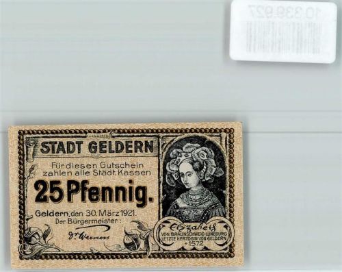 Geldern 25 Pfennig Notgeld Wappen