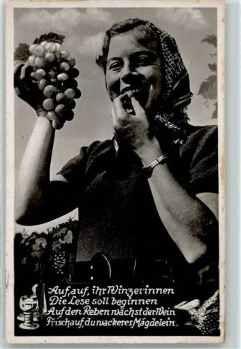 Frau mit Weintrauben und Spruch Rheingold Serie Nr. 760