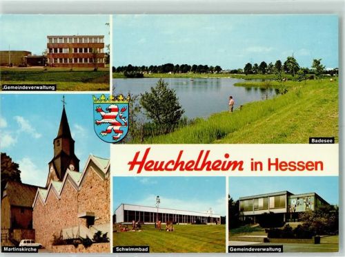 Heuchelheim Rückseite mit Abschürfungen bzw Kleberesten Badesee Schwimmbad Martinskirche Gemeindeverwaltung