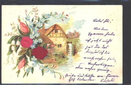 1903 Prägedruck Vergissmeinnicht Mühle AK