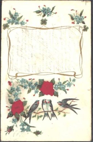 1904 AK mit Stoff Prägedruck Rosen Vergissmeinnicht AK