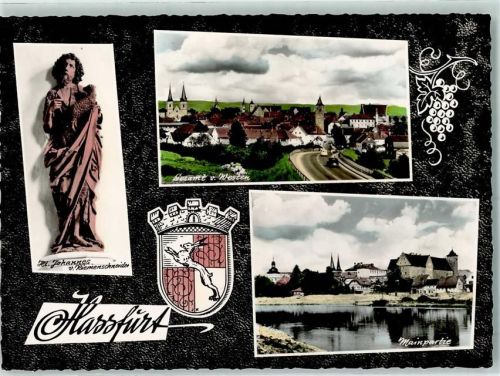 Haßfurt Rückseite mit Abschürfungen und Kleberesten Hl. Johannes v. Riemenschneider Mainpartie