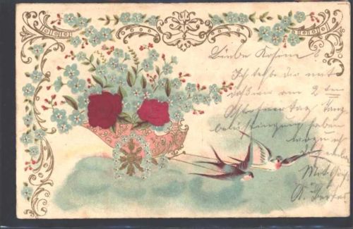 1903 Prägedruck Vergissmeinnicht Rosen AK