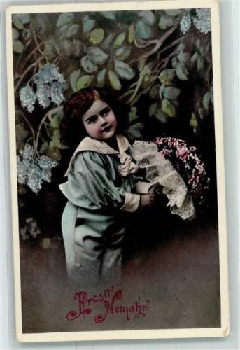 1911 Neujahr Kind Blumen AK