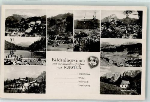 Kufstein Bildertelegramm mit Kaiser mit Pendlinger Hechtsee Antoniuskapelle