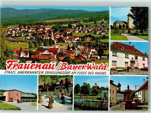 94518 W8377 Frauenau , Bayerischer Wald - Rathaus Schwimmbad Dorfbrunnen Freiluftschach