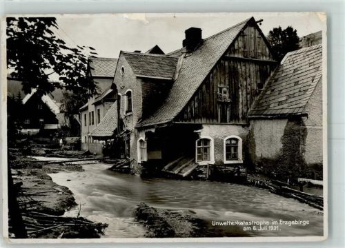 Johanngeorgenstadt 1931 Unwetterkatastrophe im Erzgebirge am 06.07.1931 Hochwasser zerstörtes Haus