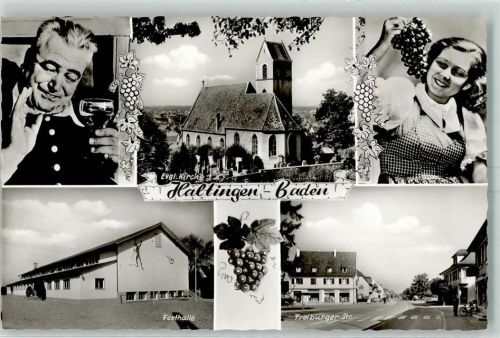 79576 W7858 Haltingen Gebrauchsspuren Ev. Kirche Festhalle Freiburger Straße