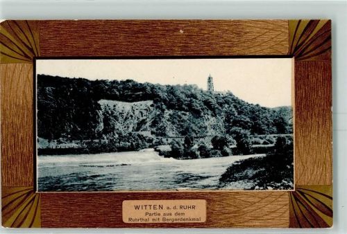 Witten Partie aus dem Ruhrtal mit Bergerdenkmal Passepartout Holzrahmen