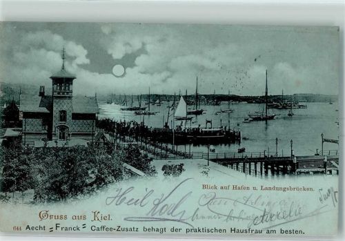 Kiel 1898 Hafen Landungsbrücken Segelschiffe