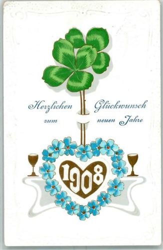 1907 Neujahr 1908 Vergissmeinnicht Kleeblatt AK