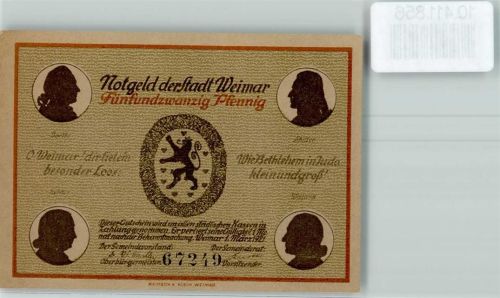Weimar Notgeld Goethe Theater Schilleru. Goethe Denkmal