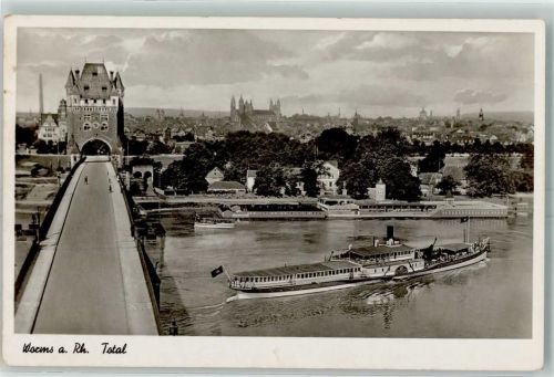 Worms Nibelungenbrücke Nibelungenturm Seitenraddampfer