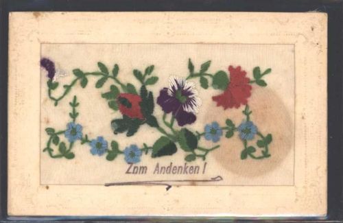 AK mit Stickerei Passepartout Blumen