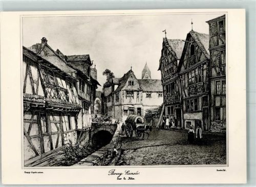 Rhens Alter Markt von Rhens um 1830 Pferdefuhrwerk Geburtstagsgrüße Brillen Becker