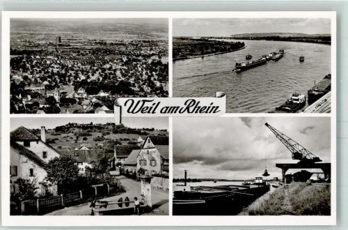Weil am Rhein Rhein Frachtschiff Beladekran Brunnen