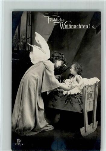 Fotoverlag KHG Serie 2235-4 - Engel an der Wiege, Kind mit einer Puppe AK