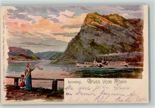 1899 Gruss aus - Kunstblatt als Postkarte - sign Hartmann - Raddampfer bei der Loreley