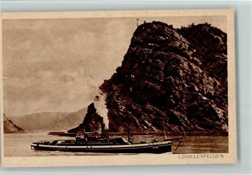 Schlepper am Loreleyfelsen - Binnenschiffe 1928 AK
