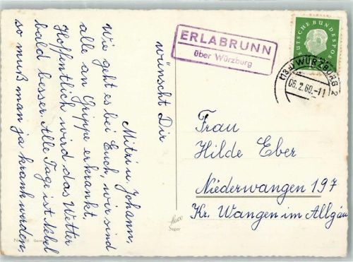 Erlabrunn Landpoststempel über Würzburg