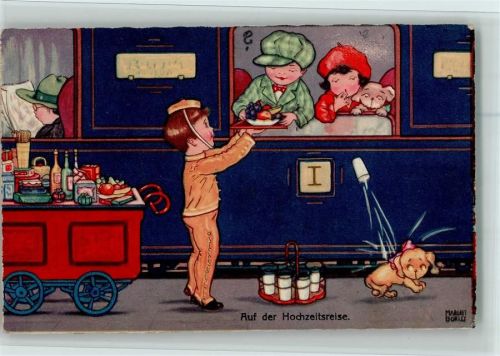 Amag 0320 Hochzeitsreise, Eisenbahn, Imbisswagen am Abteil AK