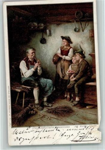 Der musikalische Besenbinder AK Besenbinder 1900 Künstlerkarte