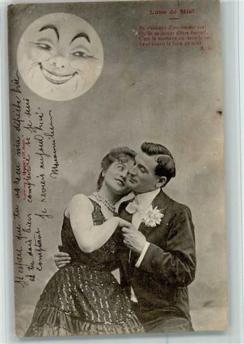 Lune de Miel - vermenschlichter Mondschein AK Liebespaar Himmelskörper 1904