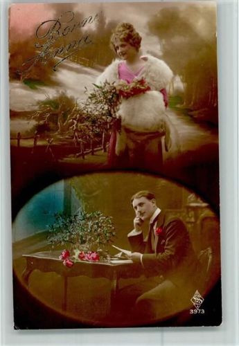 1912 Fotoverlag - Vision Träume - Pelzmode - Mann schreibt einen Liebesbrief AK