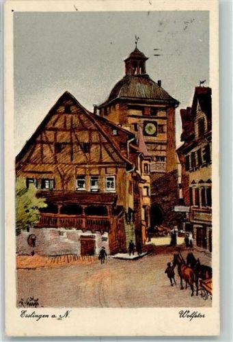 Esslingen 1913 Wolfstor Pferdewagen sign.