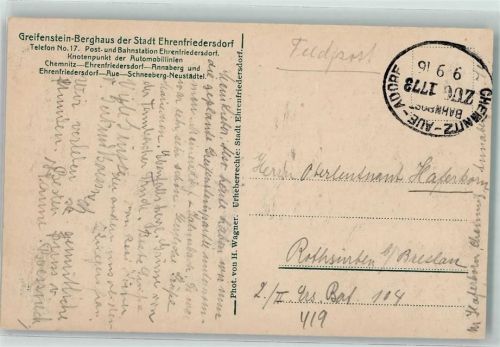 Ehrenfriedersdorf 1916 Chemnitz - Aue - Adorf Zug 1773 Greifensteine