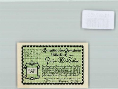 Piberbach Notgeld 10 Heller Sonne Ähren Pest-Säule