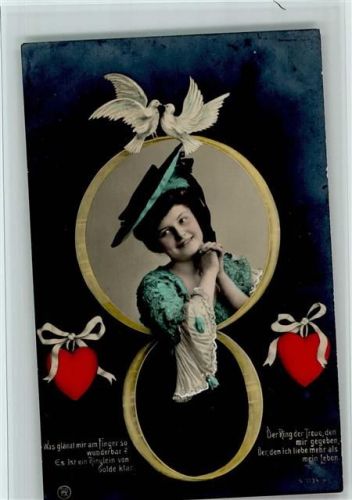 1907 Serie 1134-4 Poesie- Eheringe, Tauben, Herzen schöne Frau, gute Erhaltung