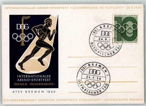 Bremen Internat. Abend-Sportfest LEichtathletik im Flutlicht Weserstadion Fackel DOG ATSV Bremen 1860 24. September 1956