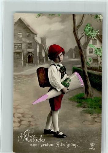 Verlag HB Serie 9791-3 handcoloriert - Junge mit Schultüte u. Ranzen, gute Erhaltung